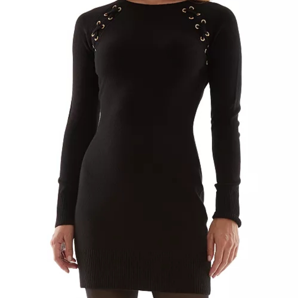 Juniors' Laced Grommet-Trim Sweater Dress